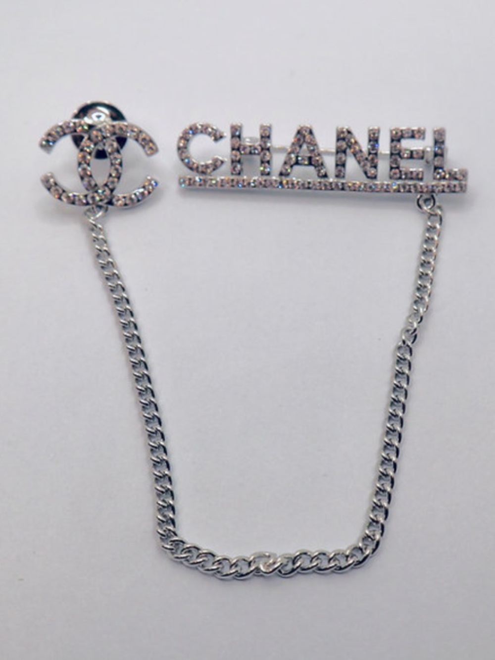 CHANEL Silver Double Logo Chain Brooch / Pin EUC - Picture 4 of 4